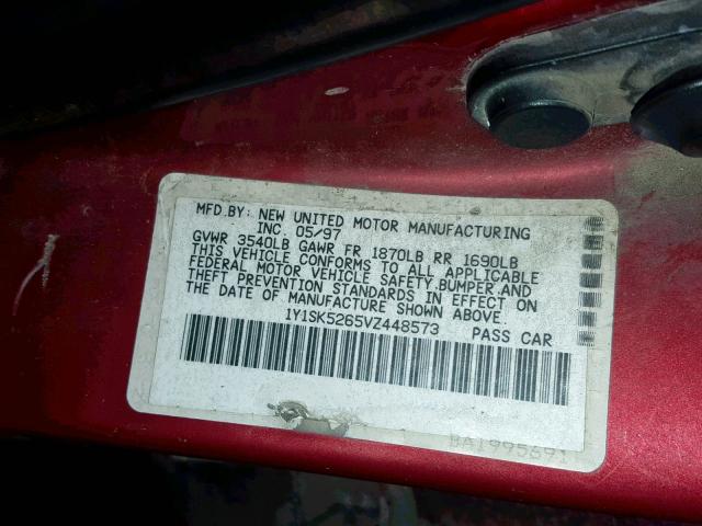 1Y1SK5265VZ448573 - 1997 GEO PRIZM BASE RED photo 10