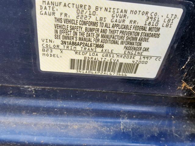 3N1AB6AP2AL673666 - 2010 NISSAN SENTRA 2.0 BLUE photo 10