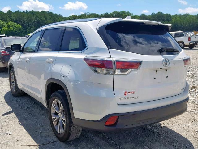 5TDKKRFH6FS112487 - 2015 TOYOTA HIGHLANDER WHITE photo 3