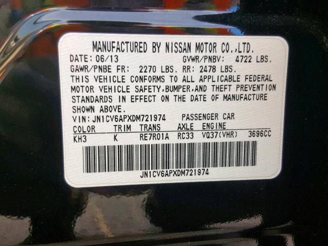 JN1CV6APXDM721974 - 2013 INFINITI G37 BASE BLACK photo 10