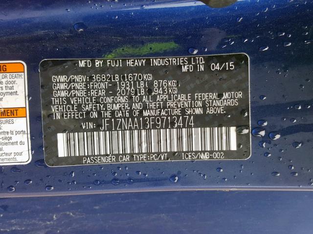 JF1ZNAA13F9713474 - 2015 TOYOTA SCION FR-S BLUE photo 10