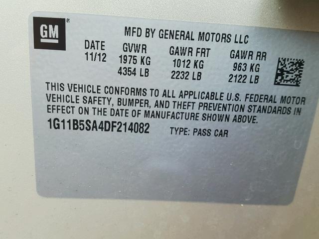 1G11B5SA4DF214082 - 2013 CHEVROLET MALIBU LS Krem foto 10