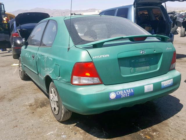 KMHCG35C41U090823 - 2001 HYUNDAI ACCENT GS GREEN photo 3