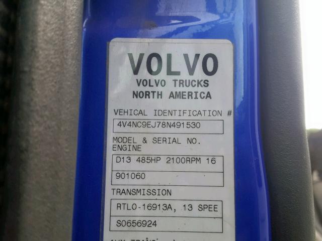 4V4NC9EJ78N491530 - 2008 VOLVO VN VNL BLUE photo 10