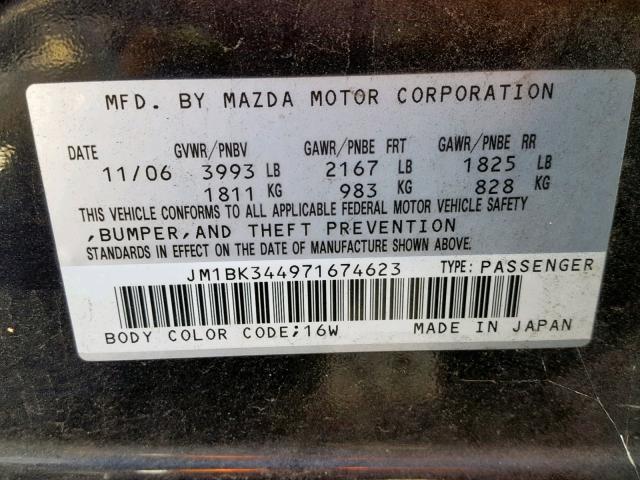 JM1BK344971674623 - 2007 MAZDA 3 HATCHBAC BLACK photo 10