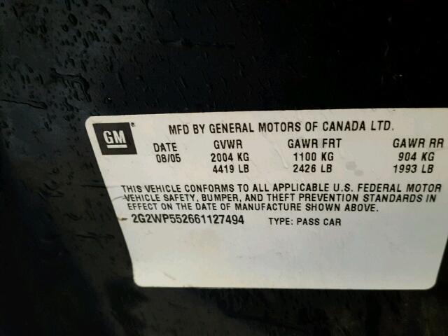 2G2WP552661127494 - 2006 PONTIAC GRAND PRIX BLACK photo 10