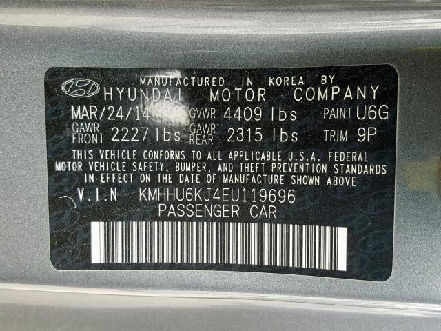 KMHHU6KJ4EU119696 - 2014 HYUNDAI GENESIS CO GRAY photo 10