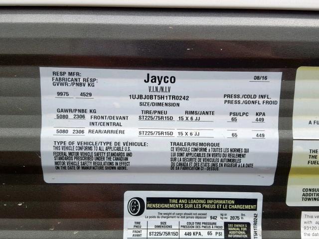 1UJBJ0BT5H1TR0242 - 2017 JAYCO JAYFLIGHT  TWO TONE photo 10