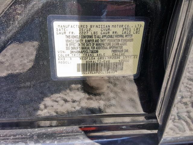 3N1AB6AP2CL738339 - 2012 NISSAN SENTRA 2.0 BLACK photo 10