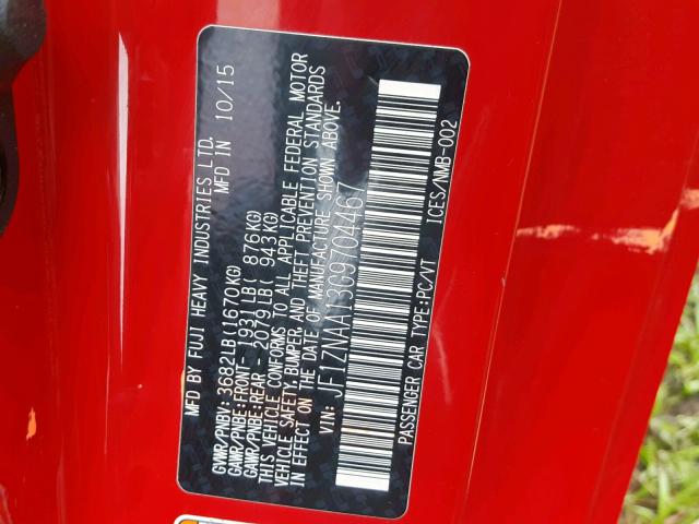 JF1ZNAA13G9704467 - 2016 TOYOTA SCION FR-S RED photo 10