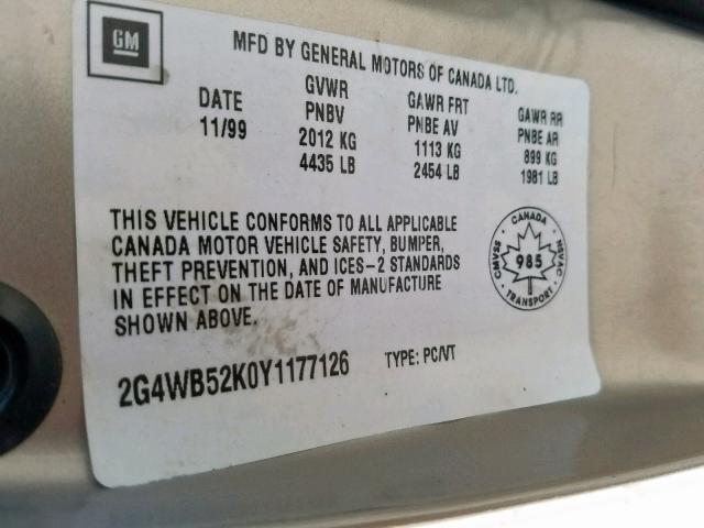 2G4WB52K0Y1177126 - 2000 BUICK REGAL LS 米色 照片 10