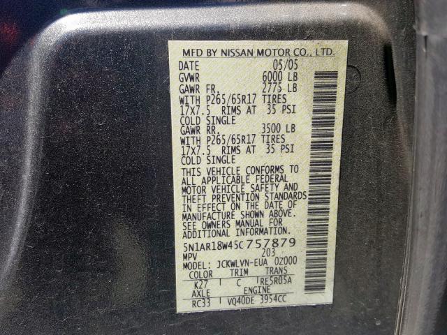 5N1AR18W45C757879 - 2005 NISSAN PATHFINDER LE  ფოტო 10