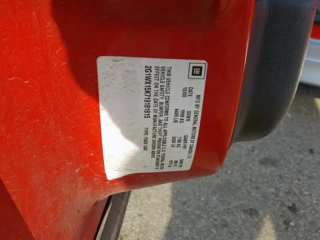 2G1WX15K719181815 - 2001 CHEVROLET MONTE CARL 红色 照片 10