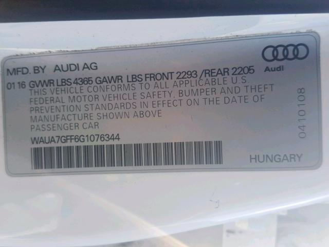 WAUA7GFF6G1076344 - 2016 AUDI A3 PREMIUM WHITE photo 10