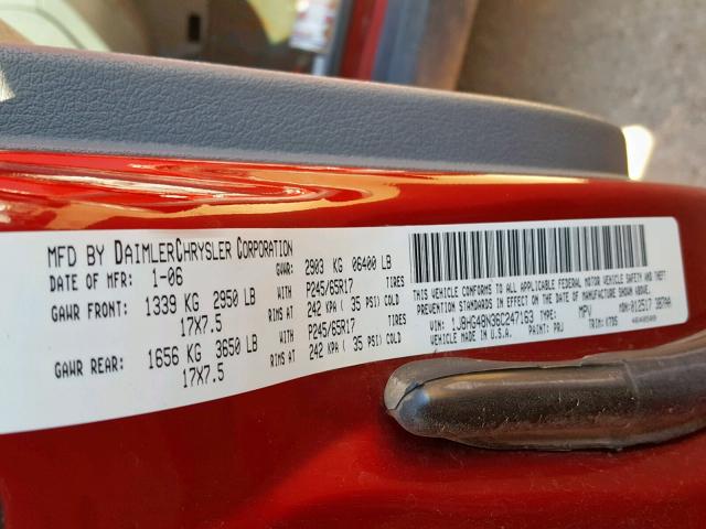 1J8HG48N36C247163 - 2006 JEEP COMMANDER RED photo 10