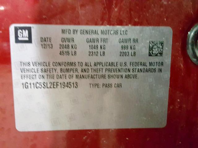 1G11C5SL2EF194513 - 2014 CHEVROLET MALIBU 1LT 红色 照片 10