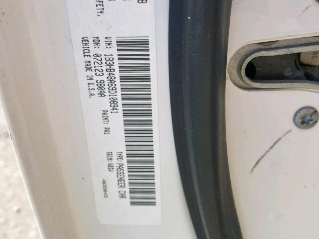 1B3HB48A69D108941 - 2009 DODGE CALIBER SX WHITE photo 10