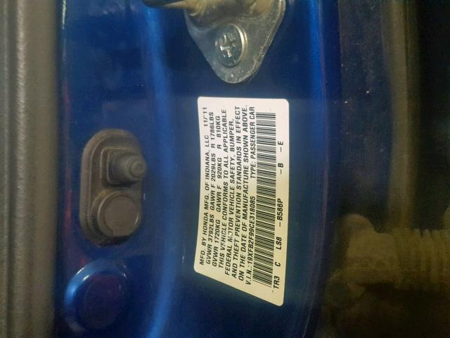 19XFB2F99CE318085 - 2012 HONDA CIVIC EXL BLUE photo 10