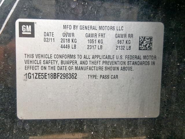 1G1ZE5E18BF298362 - 2011 CHEVROLET MALIBU LTZ 黑色 照片 10