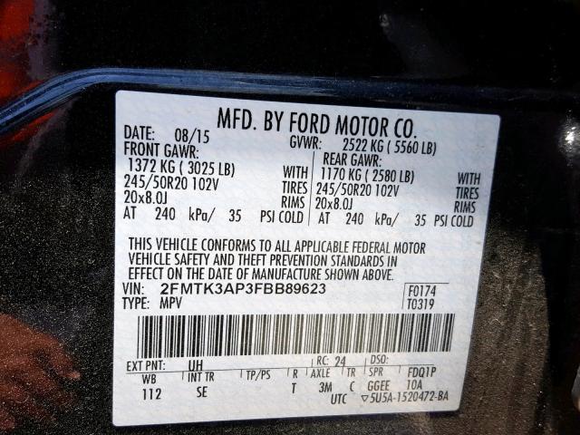 2FMTK3AP3FBB89623 - 2015 FORD EDGE SPORT BLACK photo 10