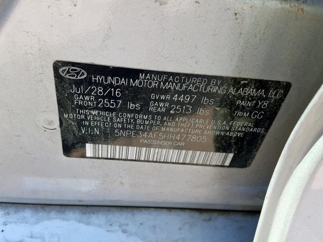 5NPE34AF5HH477805 - 2017 HYUNDAI SONATA SPO SILVER photo 10