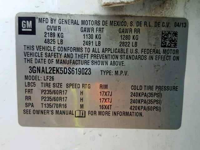 3GNAL2EK5DS619023 - 2013 CHEVROLET CAPTIVA LS 白色 照片 10