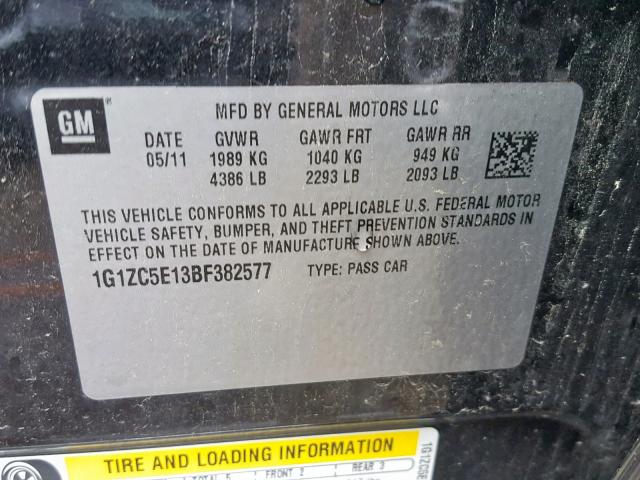 1G1ZC5E13BF382577 - 2011 CHEVROLET MALIBU 1LT BLACK photo 10