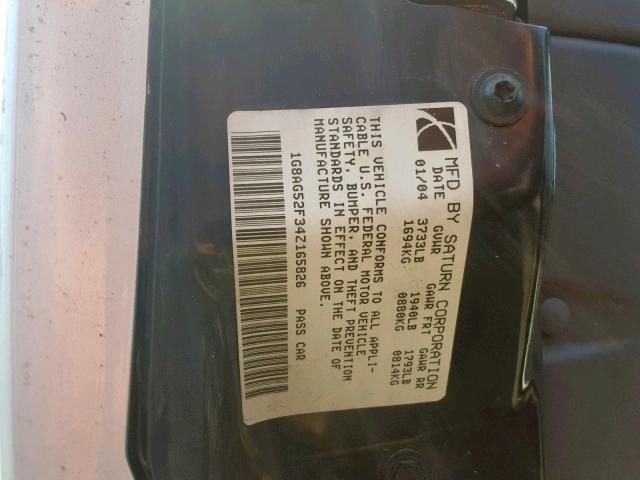 1G8AG52F34Z165826 - 2004 SATURN ION LEVEL SILVER photo 10