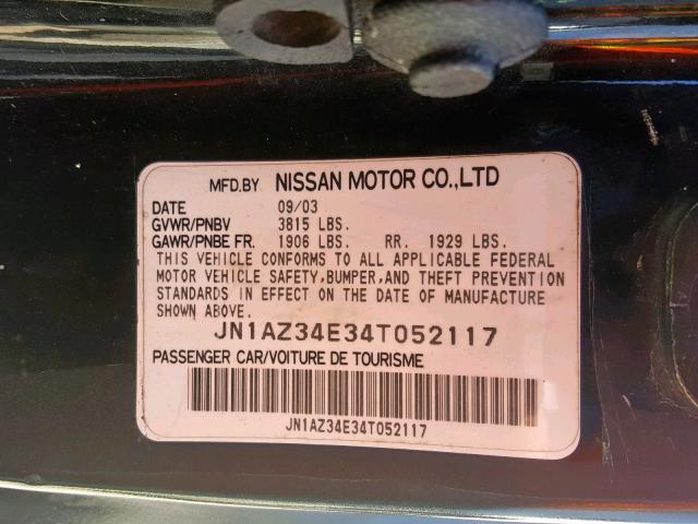 JN1AZ34E34T052117 - 2004 NISSAN 350Z COUPE BLACK photo 10