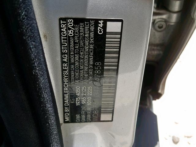 WDBRF61J34A547858 - 2004 MERCEDES-BENZ C 240 SILVER photo 10