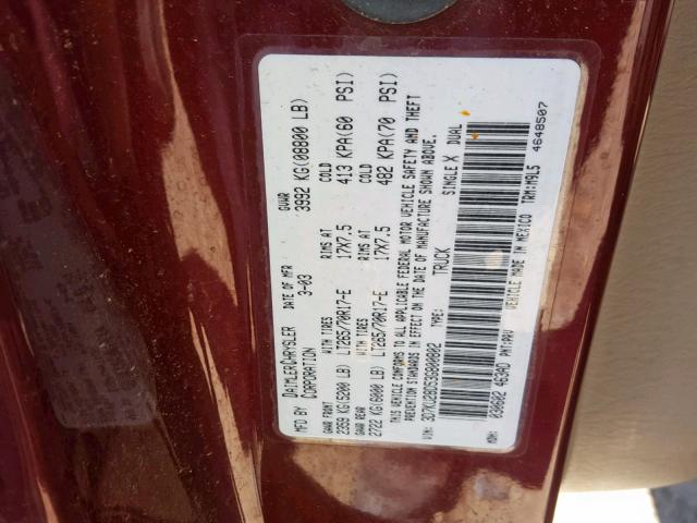 3D7KU28D53G800802 - 2003 DODGE RAM 2500 S ბურგუნდია ფოტო 10