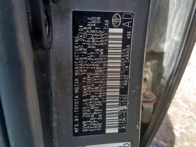 2T1BY32E05C318810 - 2005 TOYOTA COROLLA XR GRAY photo 10