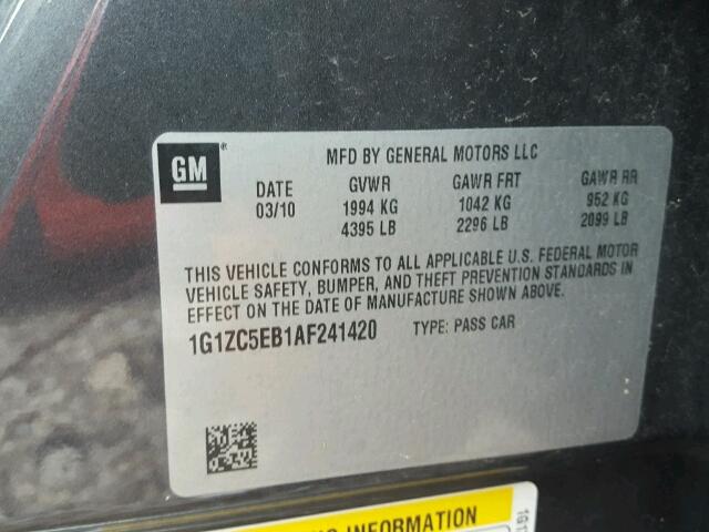 1G1ZC5EB1AF241420 - 2010 CHEVROLET MALIBU 1LT 灰色 照片 10