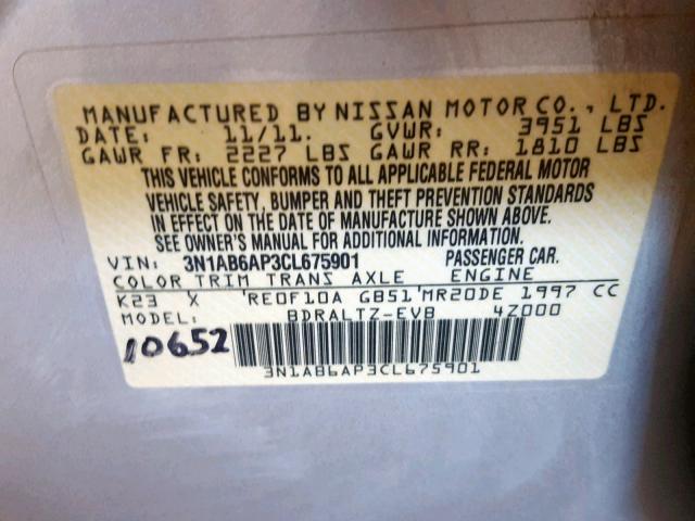 3N1AB6AP3CL675901 - 2012 NISSAN SENTRA 2.0 SILVER photo 10