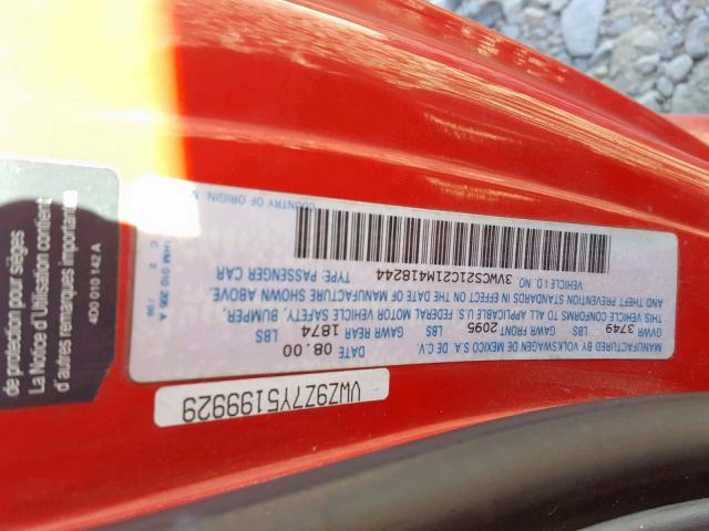 3VWCS21C21M418244 - 2001 VOLKSWAGEN NEW BEETLE წითელი ფოტო 10