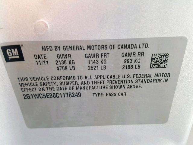 2G1WC5E30C1178249 - 2012 CHEVROLET IMPALA LTZ SILVER photo 10