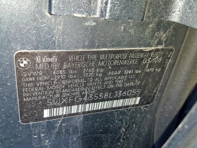 5UXFG43558LJ36055 - 2008 BMW X6 XDRIVE3 Жасыл фото 10