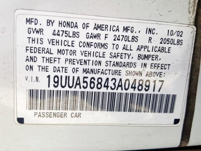 19UUA56843A048917 - 2003 ACURA 3.2TL TYPE-S  photo 10