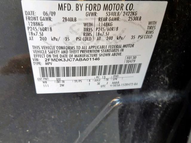 2FMDK3JC7ABA01146 - 2010 FORD EDGE SEL BLACK photo 10