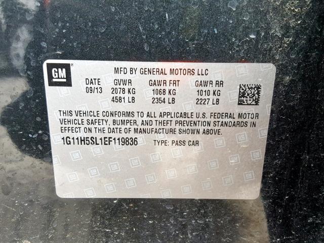 1G11H5SL1EF119836 - 2014 CHEVROLET MALIBU LTZ 黑色 照片 10