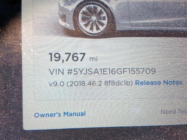 5YJSA1E16GF155709 - 2016 TESLA MODEL S Արծաթագույն լուսանկար 8
