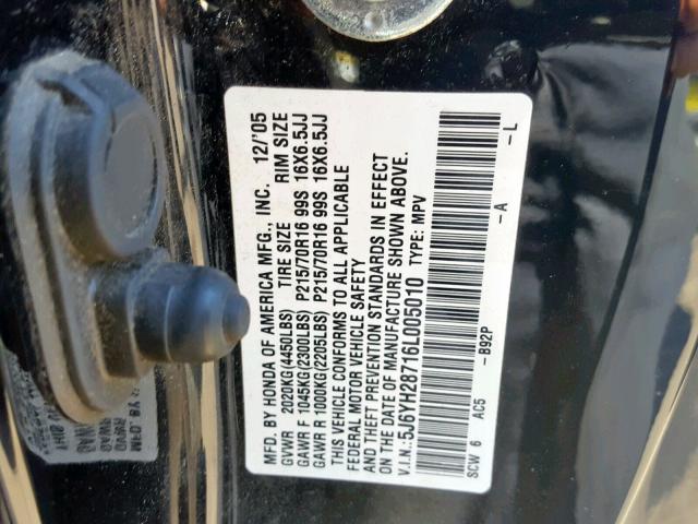 5J6YH28716L005010 - 2006 HONDA ELEMENT EX BLACK photo 10