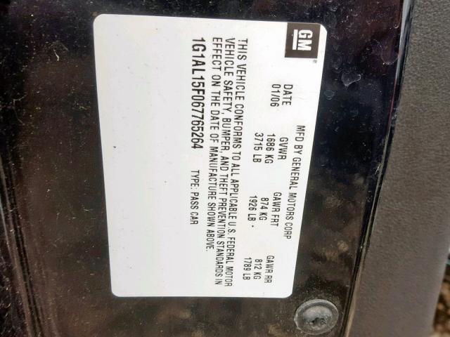 1G1AL15F067765264 - 2006 CHEVROLET COBALT LT BLACK photo 10