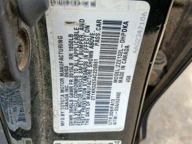 2T1KR32E54C226961 - 2004 TOYOTA MATRIX 黑色 照片 10