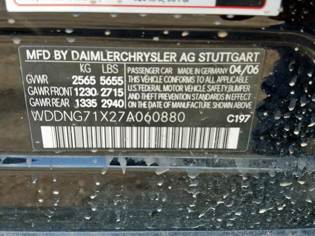 WDDNG71X27A060880 - 2007 MERCEDES-BENZ S 550 BLACK photo 10