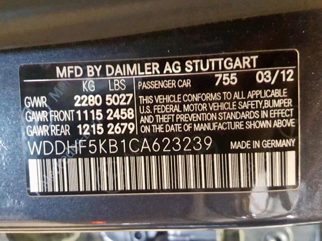 WDDHF5KB1CA623239 - 2012 MERCEDES-BENZ E 350 BLACK photo 10