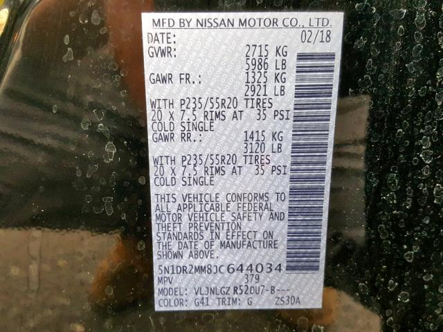 5N1DR2MM8JC644034 - 2018 NISSAN PATHFINDER BLACK photo 10