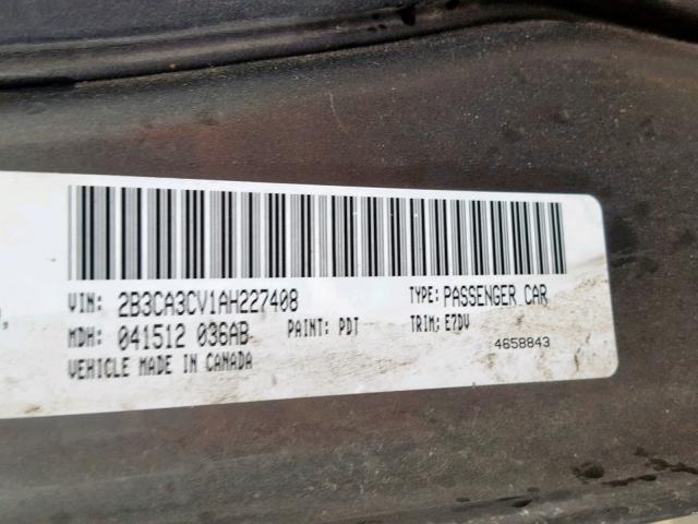 2B3CA3CV1AH227408 - 2010 DODGE CHARGER SX GRAY photo 10