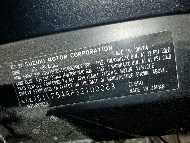 JS1VP54A852100063 - 2005 SUZUKI DL650 K BLUE photo 10