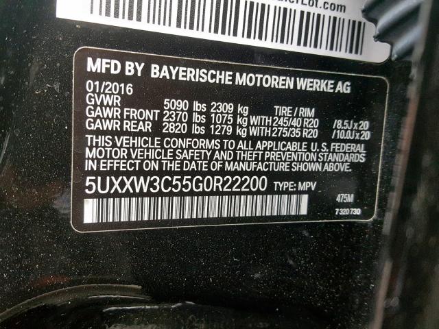 5UXXW3C55G0R22200 - 2016 BMW X4 XDRIVE2 BLACK photo 10